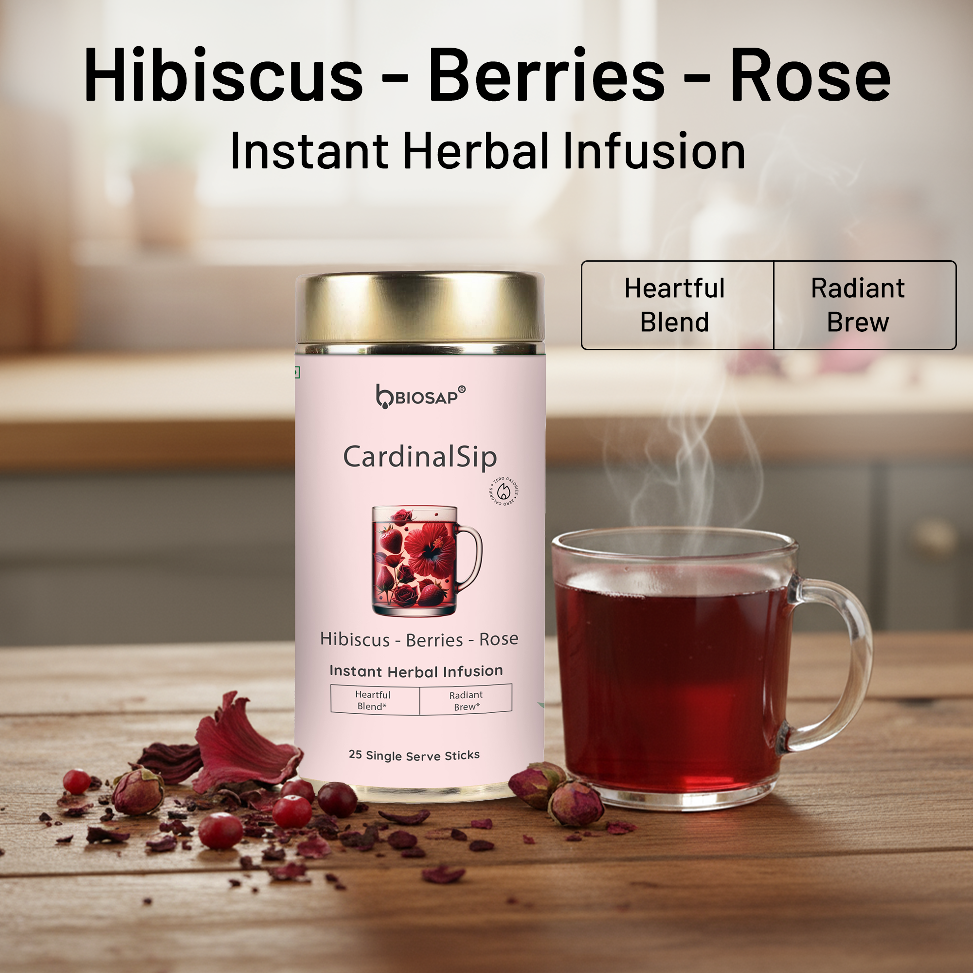CardinalSip Herbal Infusion — Hibiscus + Berries + Rose | 25 sticks × 2 g