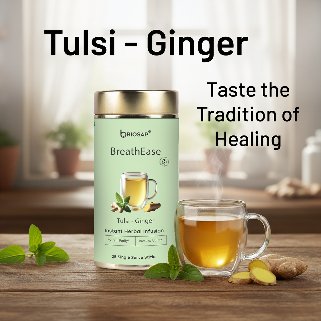 BreatheEase Herbal Infusion — Tulsi + Ginger | 25 sticks × 2 g