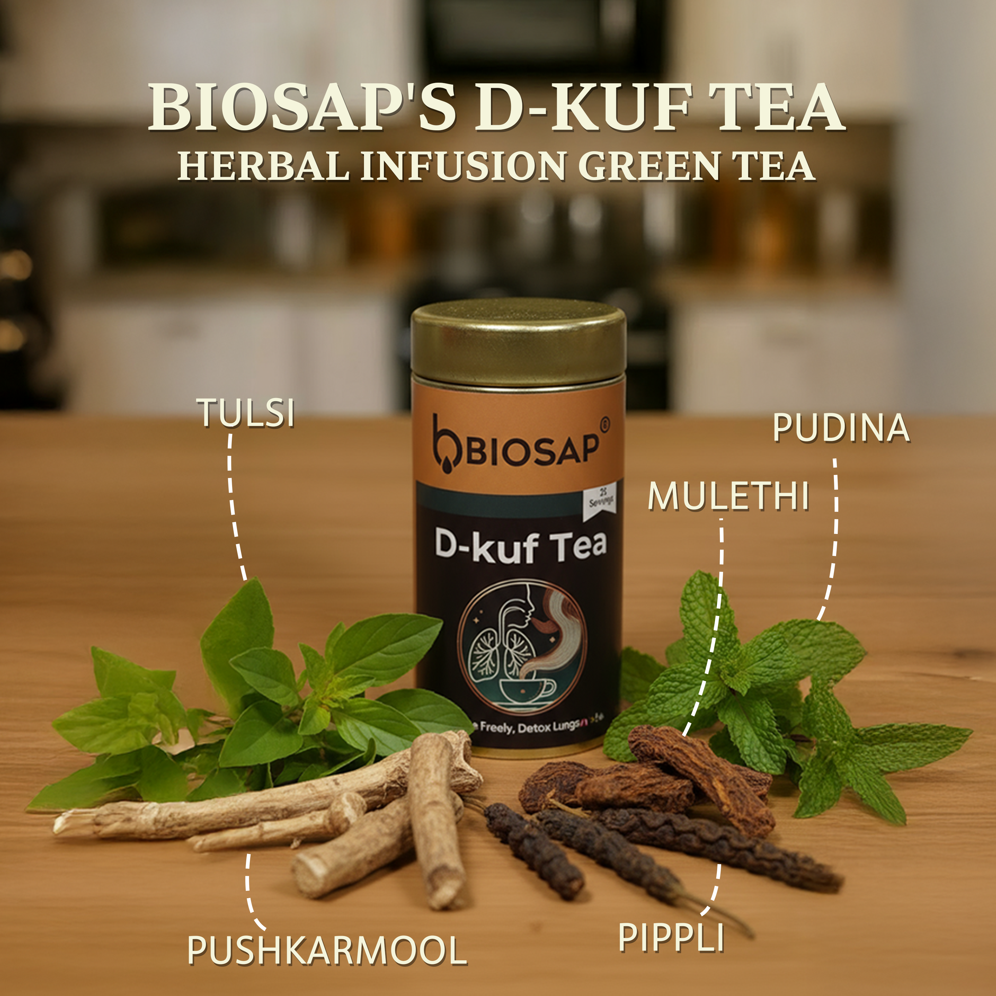 BIOSAP® D-Kuf Tea | Instant Herbal Cough & Throat Comfort Infusuion  | Just Add Hot Water | 25 Sticks x 2 g